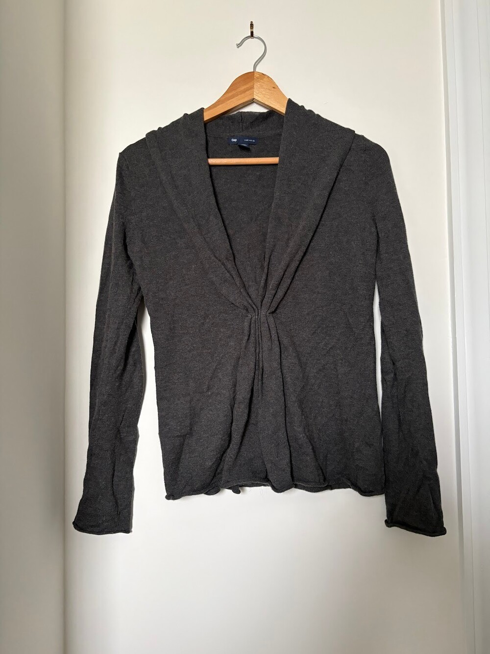 Gap Silk Blend Wrap Front Shawl Collar Cardigan Charcoal Gray Women XS